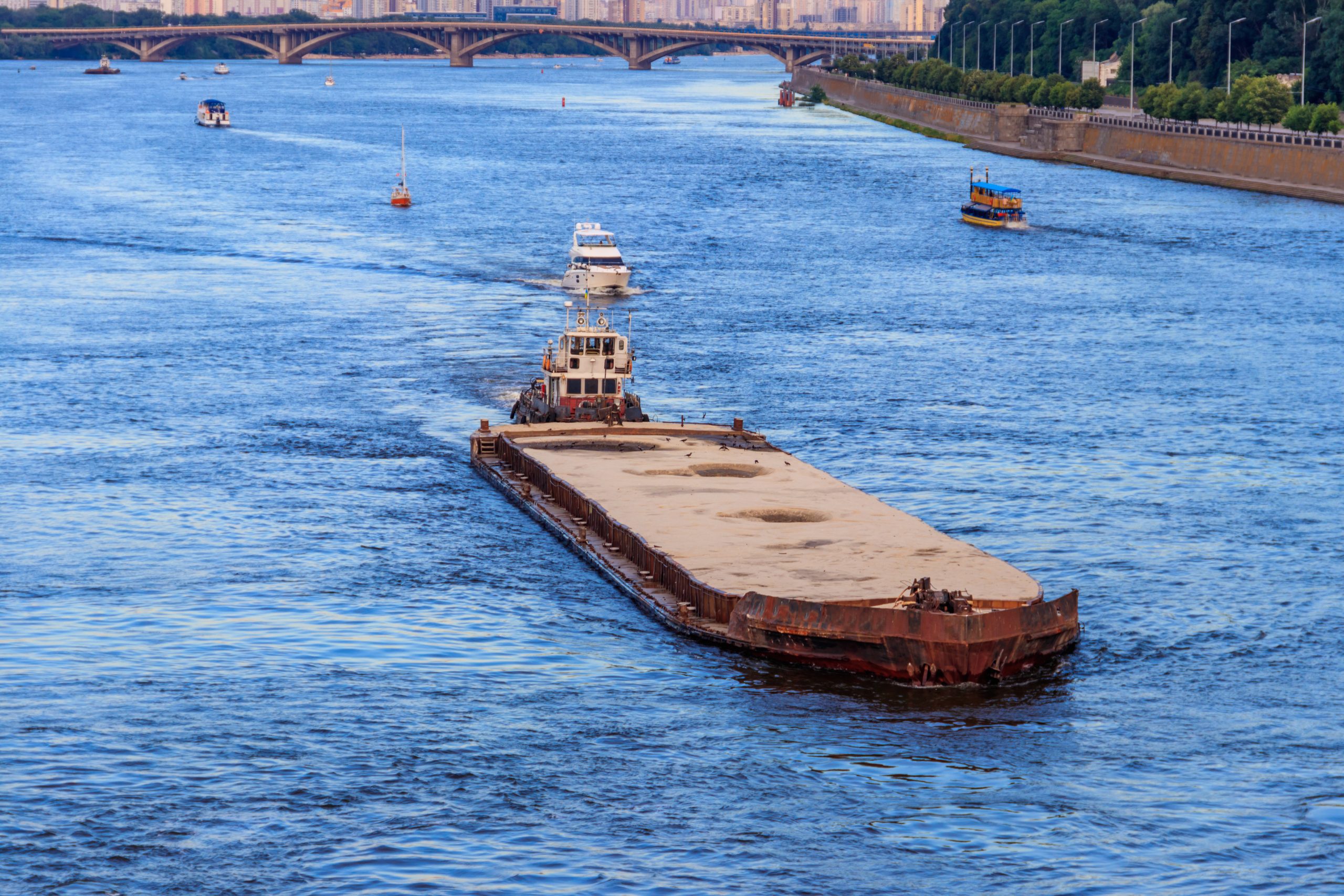 Barge boat in freight logistics